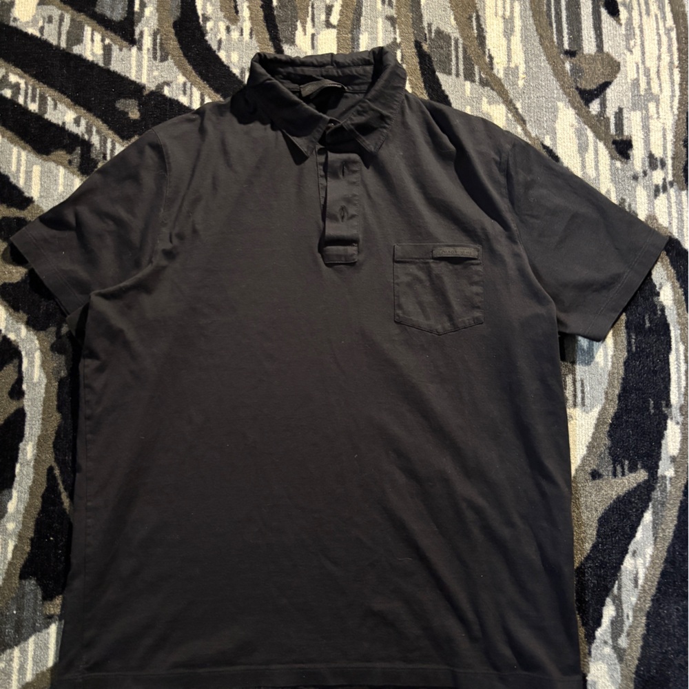 Prada Black Short-Sleeve Polo Shirt with Chest Pocket